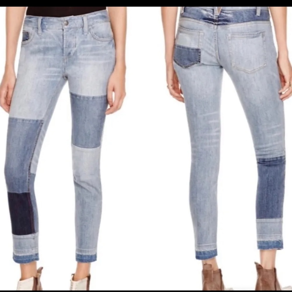 Free People Patchwork Jeans Relaxed Skinny Mid-Rise 26